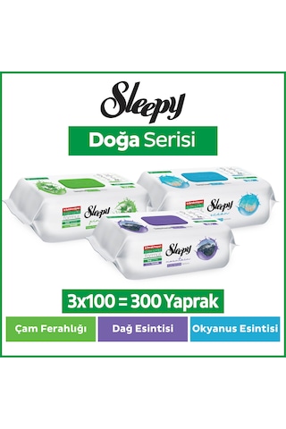 Sleepy Doğa Serisi Yüzey Temizlik Havlusu&Mendili Çam&Okyanus&Dağ Esintisi 3x100 (300 Yaprak)