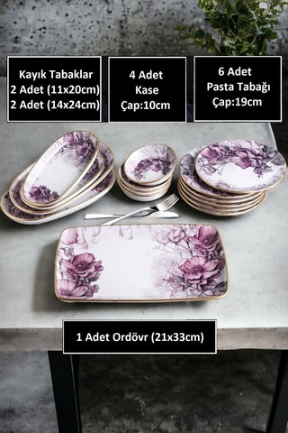 Petunia 15 Parça Seramik Kahvaltı Pasta Sunum Tabağı Takımı Seti Çok Renkli