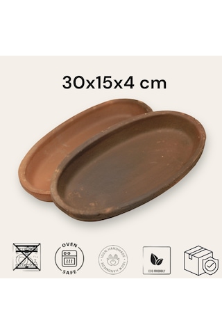 2'li Toprak Sırsız Oval Balık Güveci Pişirme Tavası 30x15x4