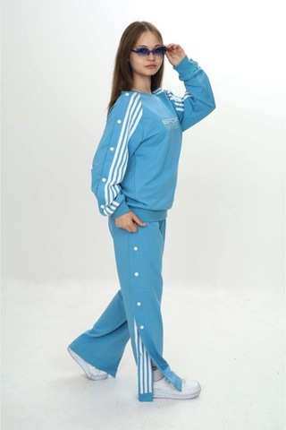 Unisex Çocuk 2 İplik Çıtçıtlı Alt&üst Eşofman Takımı %100 Pamuk Rahat Kalıp-299-eşt-0006 Mavi