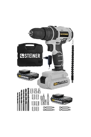 Steiner 58 V 5 Ah Metal Şanzıman Çift Lithium Akü Şarjlı Vidalama Matkap Gri + Set