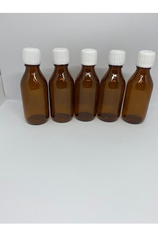 Amber Ecza Şişesi Kahverengi Beyaz Kapaklı Cam 100ml Şurup Şişesi 10 Adet Kahverengi