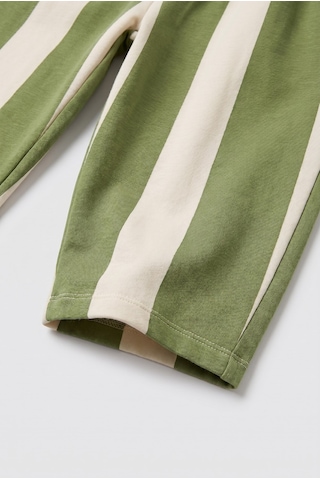 Magu Unisex Çocuk Pamuklu Yeşil Ekru Çizgili Pantolon