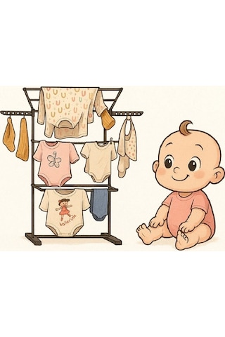 3 Katlı Bebek Çamaşır Kurutma Askısı Siyah