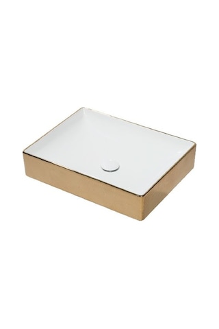 Lucco Square 50 CM Dikdörtgen Lavabo Içi Beyaz Dışı Komple Altın