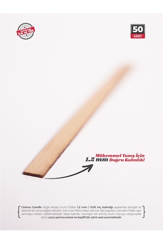 Ahşap Mum Fitili 7 Mm Genişlik Nikel Kaplama Çelik Taban + 3m Köpük Bant, 50 Li Set Cereus Ahşap