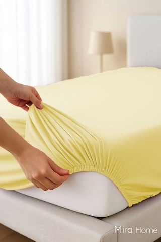 Çift Kişilik Düz Penye %100 Pamuklu Lastikli Çarşaf 200x200 Cm Battal Boy Newsheet Sarı Çok Renkli