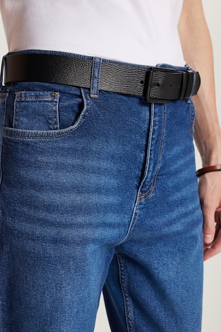 Erkek Straight Fit Bol Kesim Denim Yıkamalı Efektli Esnek Mavi Jean Kot Pantolon-34087 Mavi