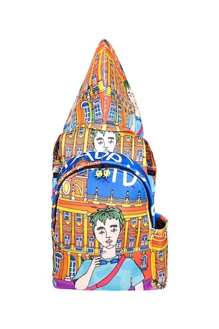İkigai City Serisi Okula Dönüş Okula Dönüş Madrid Desenli Çıkabilir Kapüşonlu Hafif Notebook Cepli Sırt Çantası - Renkli Çok Renkli