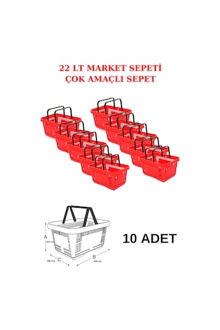 22 Litre 10 Adet Market Sepeti, Alışveriş Sepeti, Saplı Market Se