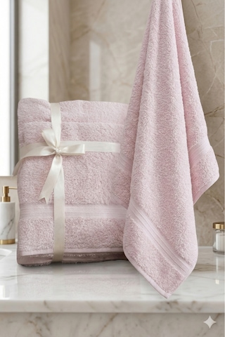 2 Li Battal Boy Banyo Havlu Seti - 100% Pamuk 90x170 Cm + 50x90 Cm Ekstra Yumuşak Emici Havlu Pudra