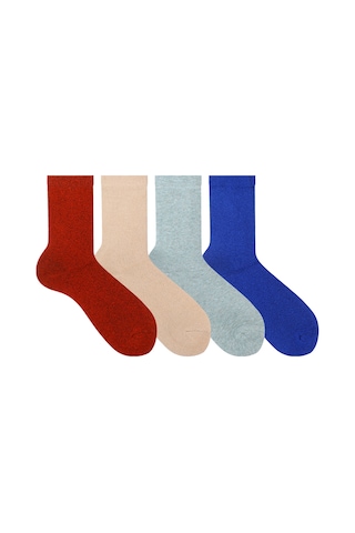 Ozzy Socks Kadın Kışlık Dayanıklı Topuk ve Burun Havlu Soket Çorap - 4 Çift Çok Renkli