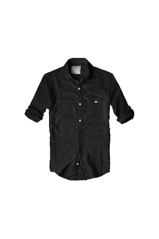 Slim Fit İtalyan Kesim Gerçek Keten Gömlek Siyah