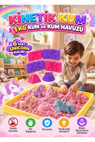 Pony Temalı Kinetik Kum 1000 Gr 6 Adet 3d Kalıplı Ve Kum Havuzlu Yapışmaz Kurumaz Oyuncak Kum Seti Çok Renkli