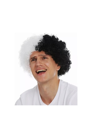 Siyah Beyaz Kıvırcık Afro Bonus Peruk Taraftar Bonus Saç 5324 256