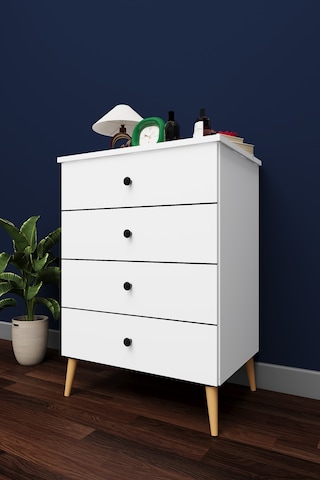 Lüks 4 Çekmeceli Şifonyer Komodin %100 Mdf Çok Amaçlı Düzenleyici Şf01 Beyaz