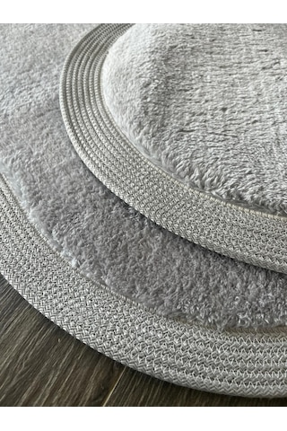 Melena Carpet Premium Kaymaz Taban Peluş Banyo Paspası Seti Jüt Kenar Detaylı 2 Li Oval Yuvarlak 100x60 60x60 Açik Gri
