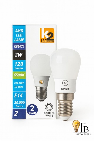 K2 Led Kes021 2w Dimmer Led Ampul 120 Lumen 6500k Beyaz Işık E14 Duy 20.000 Saat