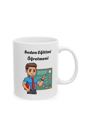 Erkek Beden Eğitimi Öğretmeni Hediyelik Baskılı Porselen Beyaz Lüks Kupa Bardak Beyaz