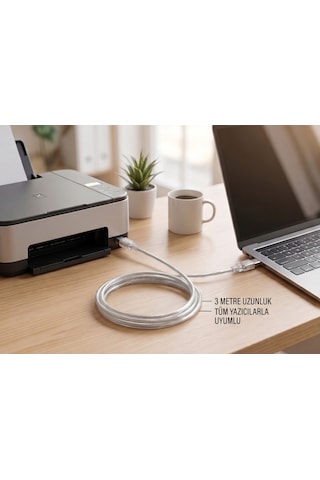 5 Metre Şeffaf Kaplamalı Usb 2.0 Yazıcı Ve Tarayıcı Kablosu - Tüm Markalarla Uyumlu Tip A - Tip B
