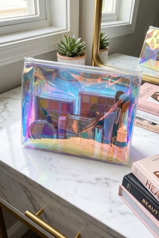 R&m Promosyon Çok Amaçlı Su Geçirmez Şeffaf Pvc Makyaj Ve Plaj Organizer Çantası - Fermuarlı Hologram
