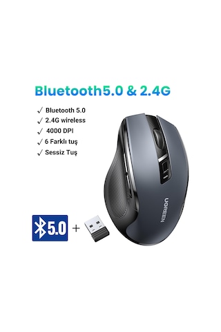 Ugreen 4000 Dpı Dual Mode 2.4ghz Kablosuz Ve Bluetooth Sessiz Optik Mouse, 90855 -