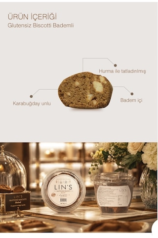Lin's Glutensiz Biscotti Bademli 80 Gr