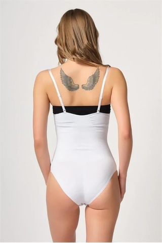 Ang Butik Beyaz Göğsü Açık Agraflı Body Korse
