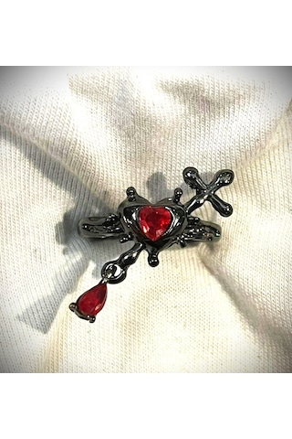 Dükkan Design Haçlı Kalp Gotik Yüzük Antrasit