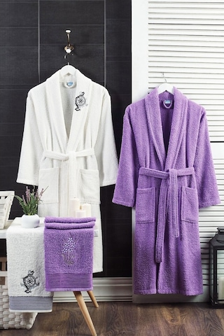 4 Parça Aile Bornoz Seti Kadın Erkek Havlulu Bornoz Takımı 100 Be (517265997)