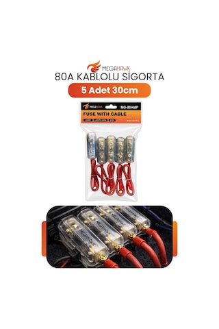 80a Kablolu Sigorta Seti 5 Adet 30cm Oto Amfi Sigorta Kablo Bağlantı