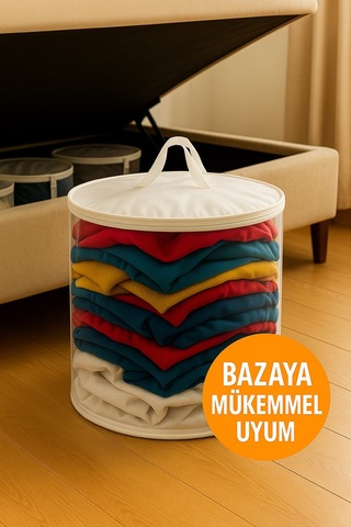 50x40 Silindir Hurç Büyük Boy, Kapaklı Ve Taşıma Saplı Beyaz