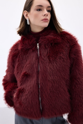 Sateen Fermuarlı Kürk - Bordo-136673 Bordo