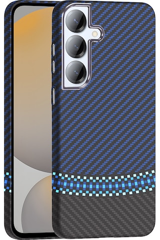 Galaxy S25 Uyumlu Kılıf M-safe Şarj Özellikli Karbon Fiber Görünümlü Zyl Gros Kapak - Gri-si Gri-siyah