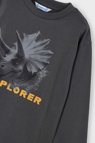 Erkek Çocuk Dinozor Baskılı Uzun Kollu T-shirt - Antrasit Mavi