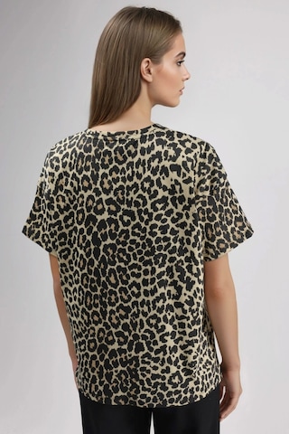 Hiccup Oversized Leopar Desenli Bisiklet Yaka Tişört Kahverengi