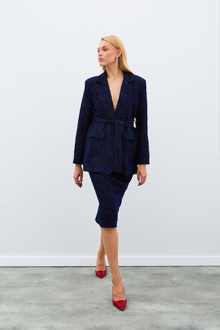 Sateen Midi Boy Tüvit Etek - Lacivert-135027 Lacivert