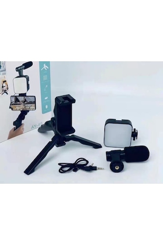Ay-49 Video Making Kit Kumandalı Mikrofon Led Işık Mini Tripod Için Telefon Vlog Video Kayıt Senalstore