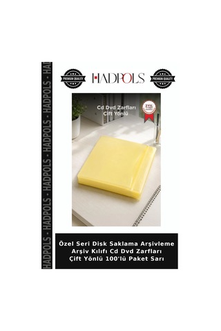 Özel Seri Disk Saklama Arşivleme Arşiv Kılıfı Cd Dvd Zarfları Çift Yönlü 100'lü Paket Sarı