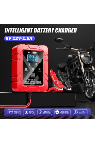 Padalink Foxsur 6v/12v Akıllı Otomatik Akü Şarj Cihazı - 4ah-30ah, Lcd Ekranlı, Akü Onarımı, Otomobil-motosiklet, Avrupa Standartı, Kırmızı