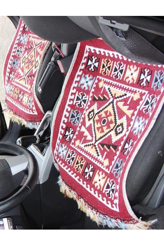 Pratik Oto Koltuk Kilim Seti 3 Parça Makine Dokuma Akrilik & Polyester Saçaklı - Kırmızı