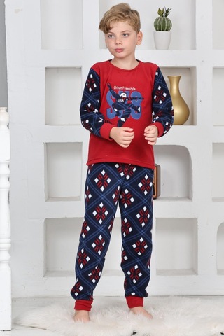 Yeni Sezon Sonbahar/kış Erkek Çocuk Skate 8 Desenli Polar Pijama Takımı 4536-kırmızı Kırmızı