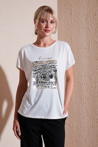 Lela Baskılı Bisiklet Yaka Regular Fit Bayan T Shirt 6671000 Ekru