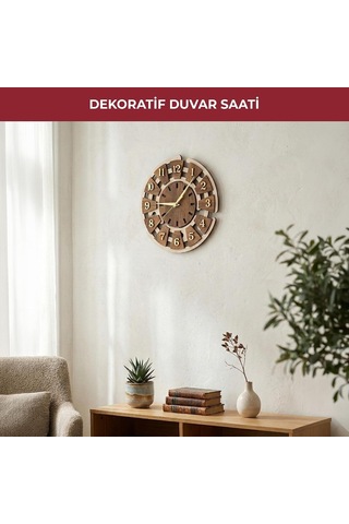 Ahşap Duvar Saati 32 Cm, Sessiz Mekanizma Dekoratif Modern Salon Mutfak Ofis Duvar Saati Çok Renkli