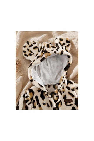 Omeca Concept Leopar Desenli Kapüşonlu Peluş Kız Çocuk Mont Kahverengi