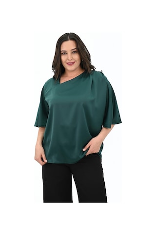 Kadın Büyük Beden Metal Düğme Detaylı Bluz 1862-25 Çok Renkli