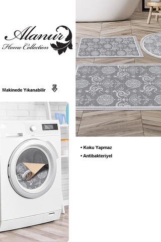 Dekoreko Kaymaz Taban Djt 3 Lü Banyo Paspas Takımı Yıldız Deri Karışık Modern 1861m gri