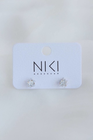 Niki Aksesuar Gümüş Renk Zirkon Yıldız Taşlı Çelik Küpe - Küçük Boy Silver