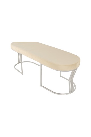 Viego Silver Smooth- Krem Kapitoneli Model Puf & Bench & Koltuk- Oturak-uzun Makyaj Puff-yatak Odası Ucu &önü