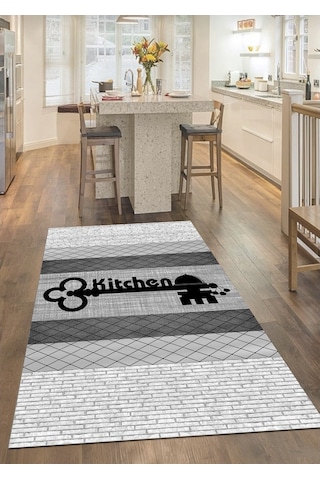 Anahtar, Kitchen Yazılı Kaymaz Deri Taban Mutfak Halısı